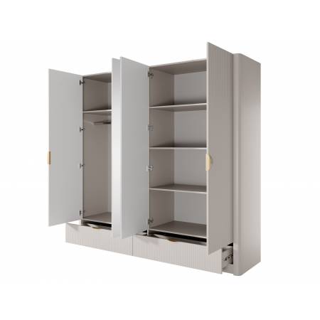 Szafa z lustrem beżowa 213 cm ryflowane fronty zaokrąglone boki LANETT